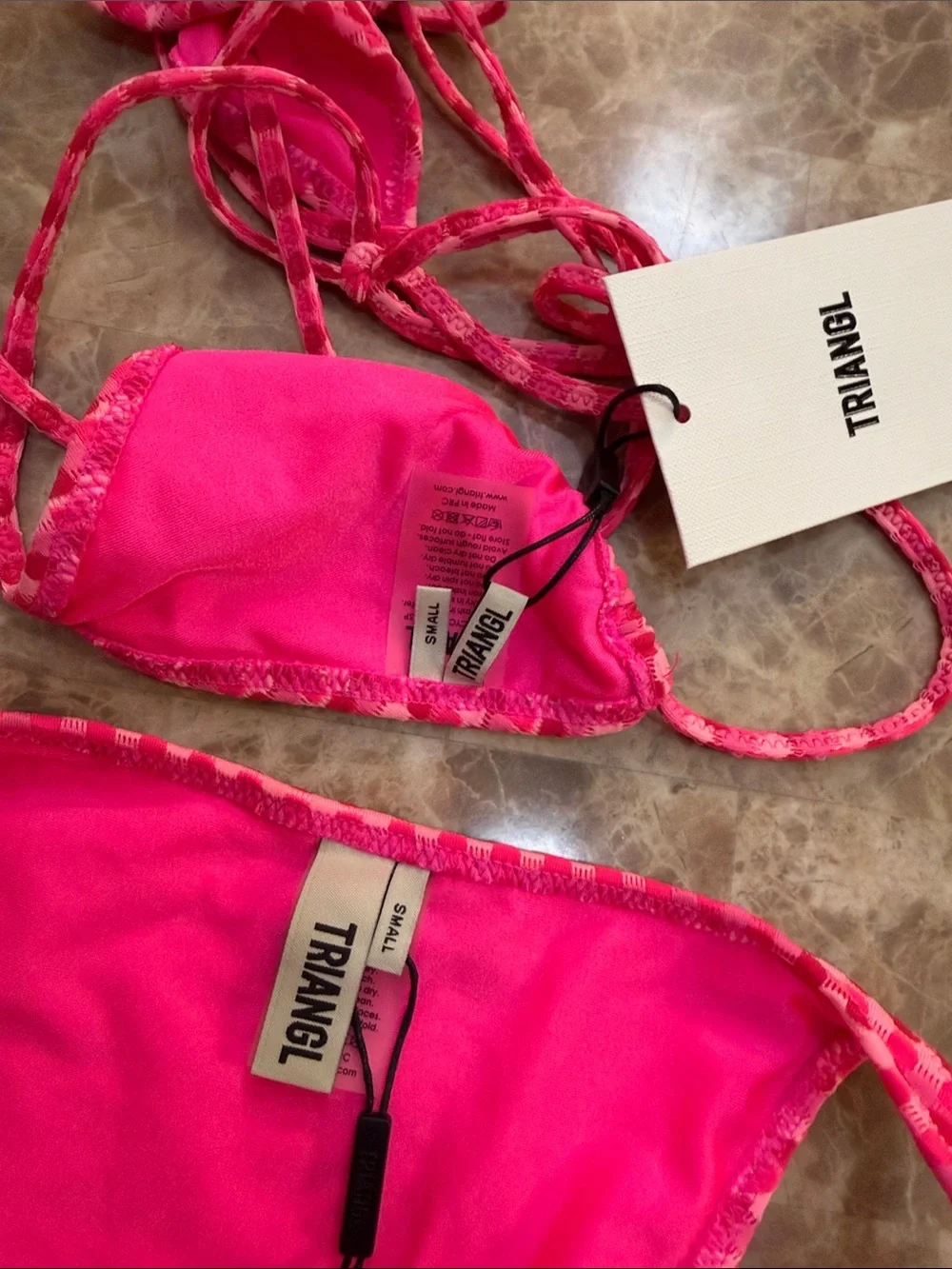 triangl swimwear Hot Pink Textured Check Bikini with Matching Pouch - Picture 8 of 10